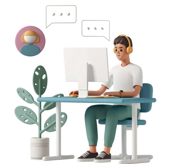Man chatting remotely with woman colleague
